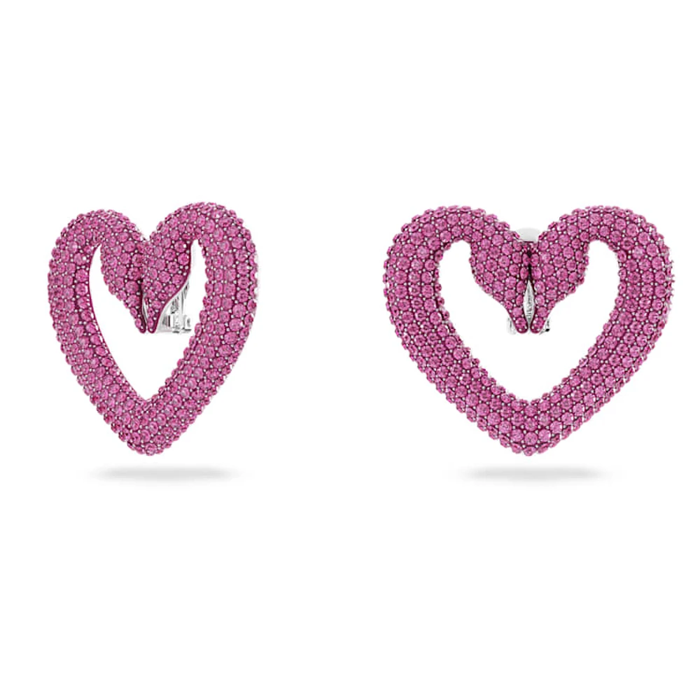 Sublima clip earrings, Heart, Large, Purple, Rhodium plated by SWAROVSKI