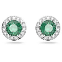 Una Angelic stud earrings, Round cut, Green, Rhodium plated by SWAROVSKI