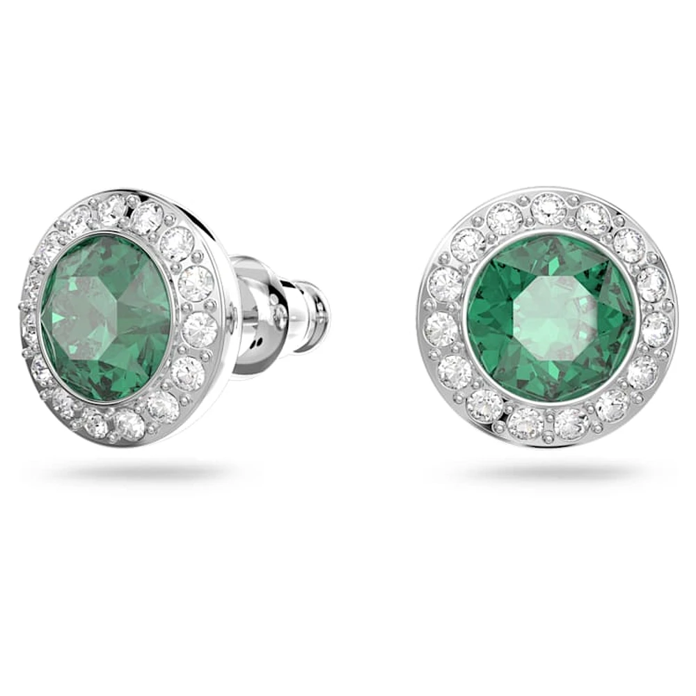 Una Angelic stud earrings, Round cut, Green, Rhodium plated by SWAROVSKI