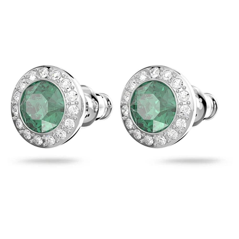 Una Angelic stud earrings, Round cut, Green, Rhodium plated by SWAROVSKI