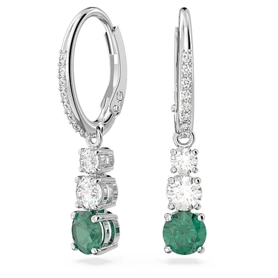 Stilla Attract drop earrings, Round cut, Green, Rhodium plated by SWAROVSKI