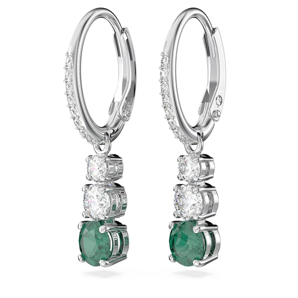 Stilla Attract drop earrings, Round cut, Green, Rhodium plated by SWAROVSKI