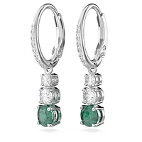 Stilla Attract drop earrings, Round cut, Green, Rhodium plated by SWAROVSKI