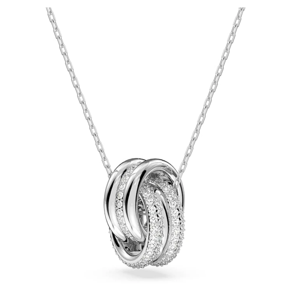 Hyperbola pendant, Intertwined circles, Small, White, Rhodium plated by SWAROVSKI