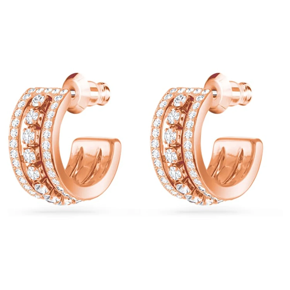 Hyperbola hoop earrings, White, Rose gold-tone plated by SWAROVSKI