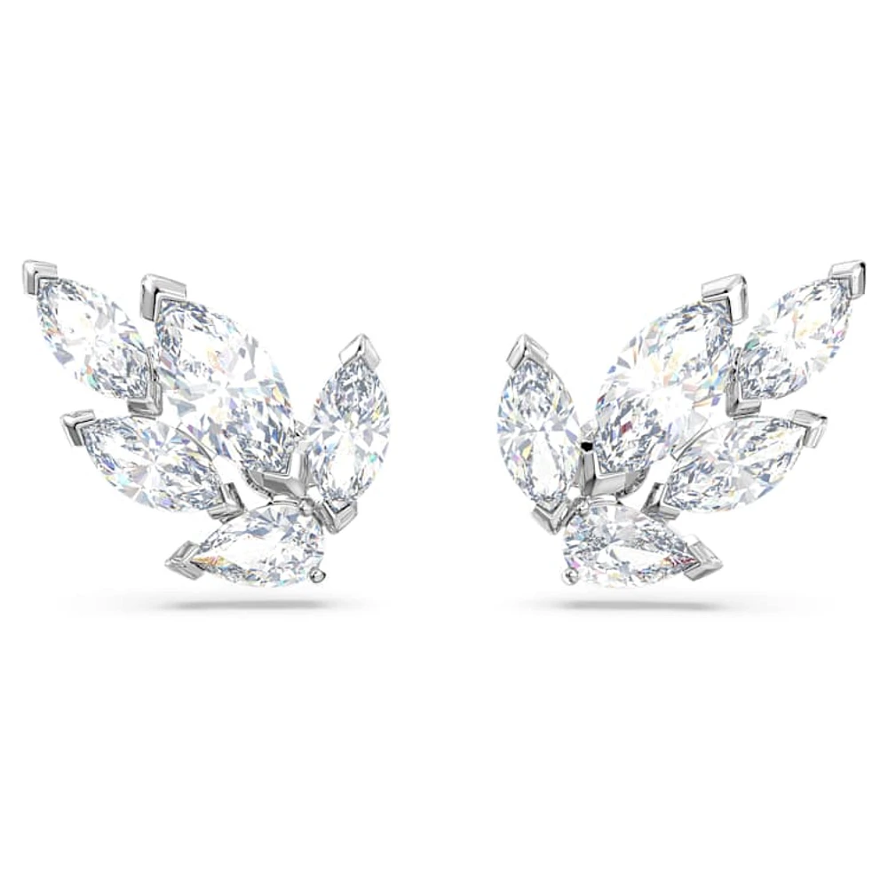 Louison stud earrings, Leaf, White, Rhodium plated by SWAROVSKI