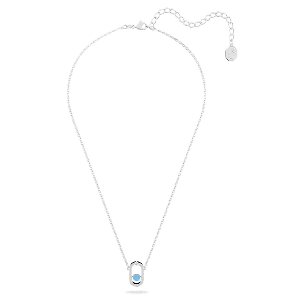 Una necklace, Round cut, Oval shape, Blue, Rhodium plated by SWAROVSKI