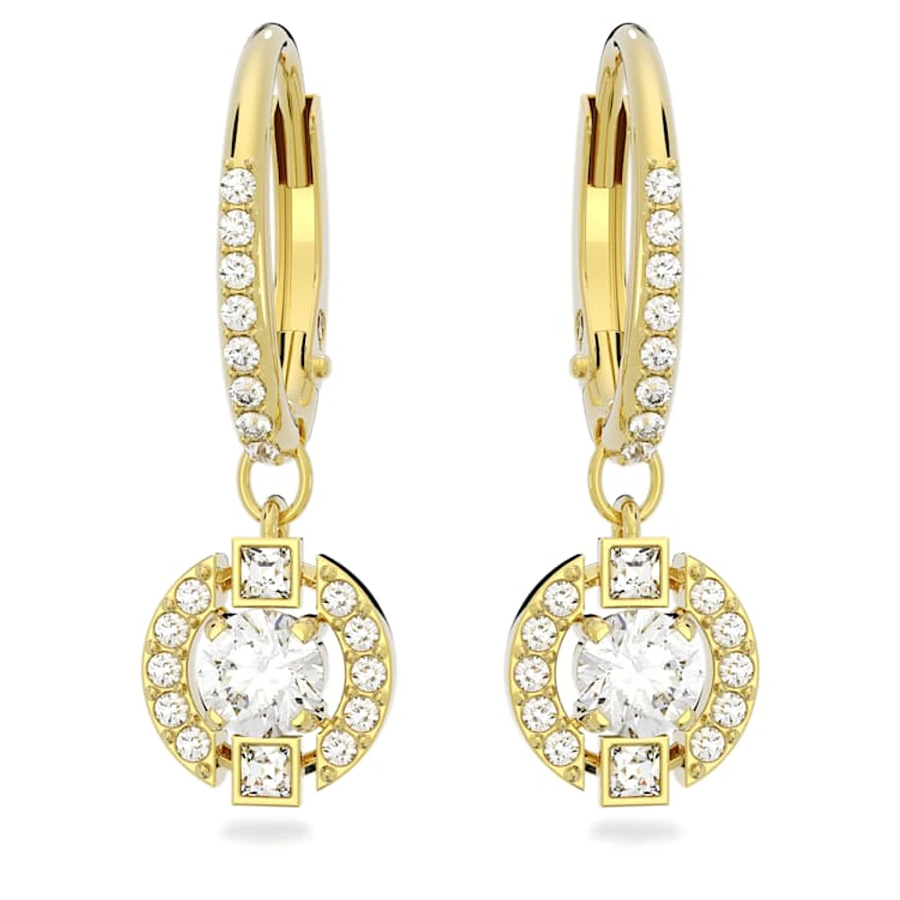 Una drop earrings, Round cut, White, Gold-tone plated by SWAROVSKI