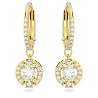 Una drop earrings, Round cut, White, Gold-tone plated by SWAROVSKI