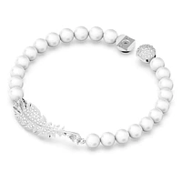 Idyllia bracelet, Magnetic closure, Feather, White, Rhodium plated by SWAROVSKI