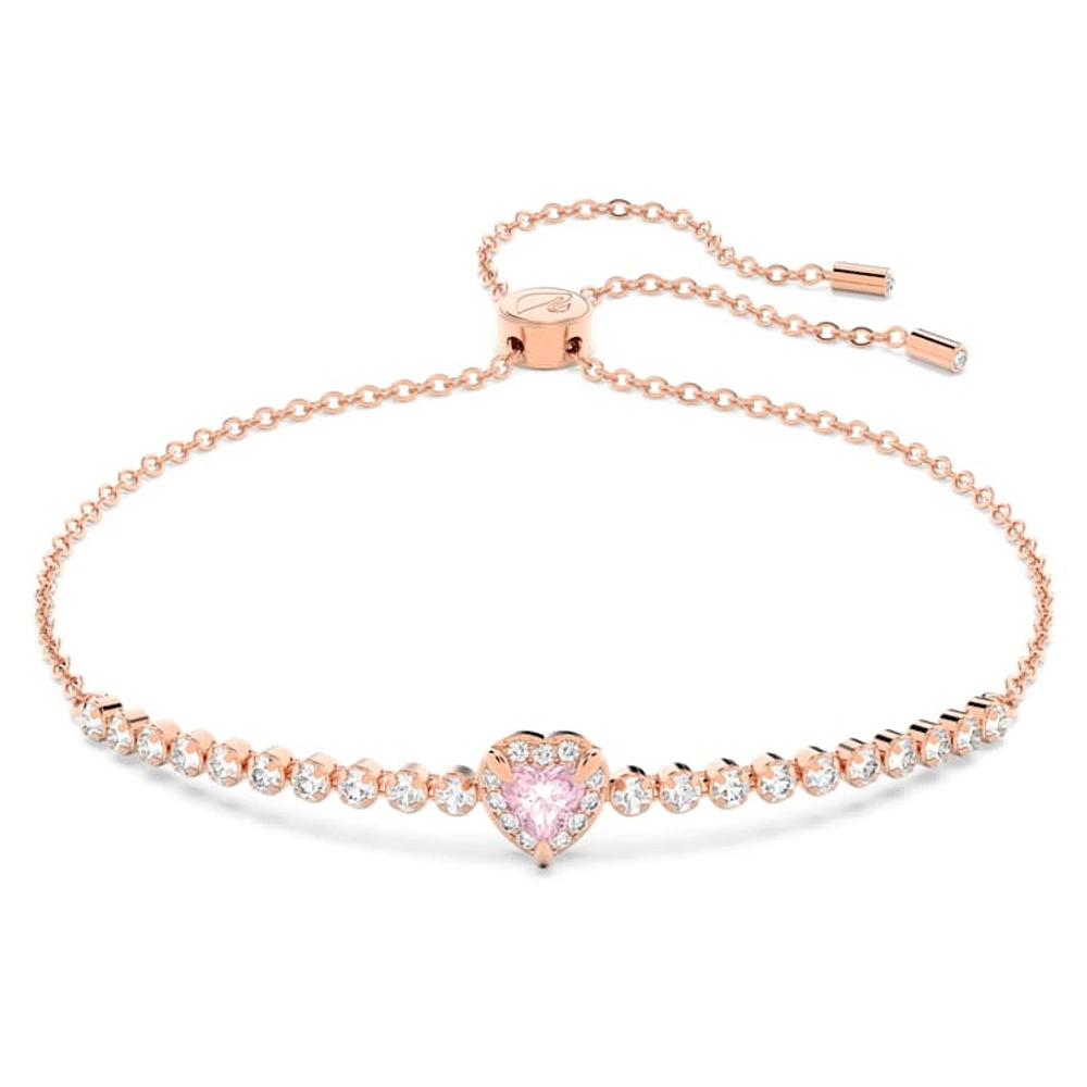 One bracelet, Heart, Pink, Rose gold-tone plated by SWAROVSKI