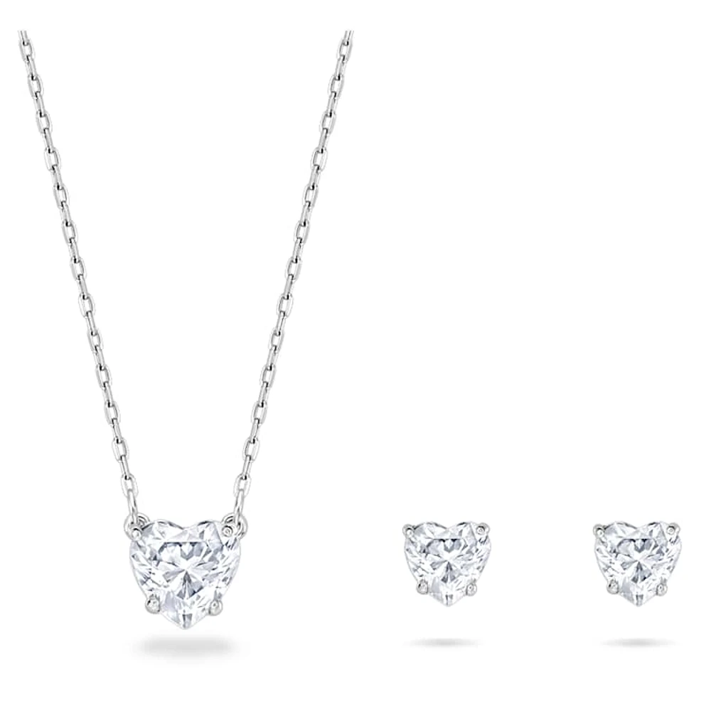 Stilla Attract set, Heart, White, Rhodium plated by SWAROVSKI