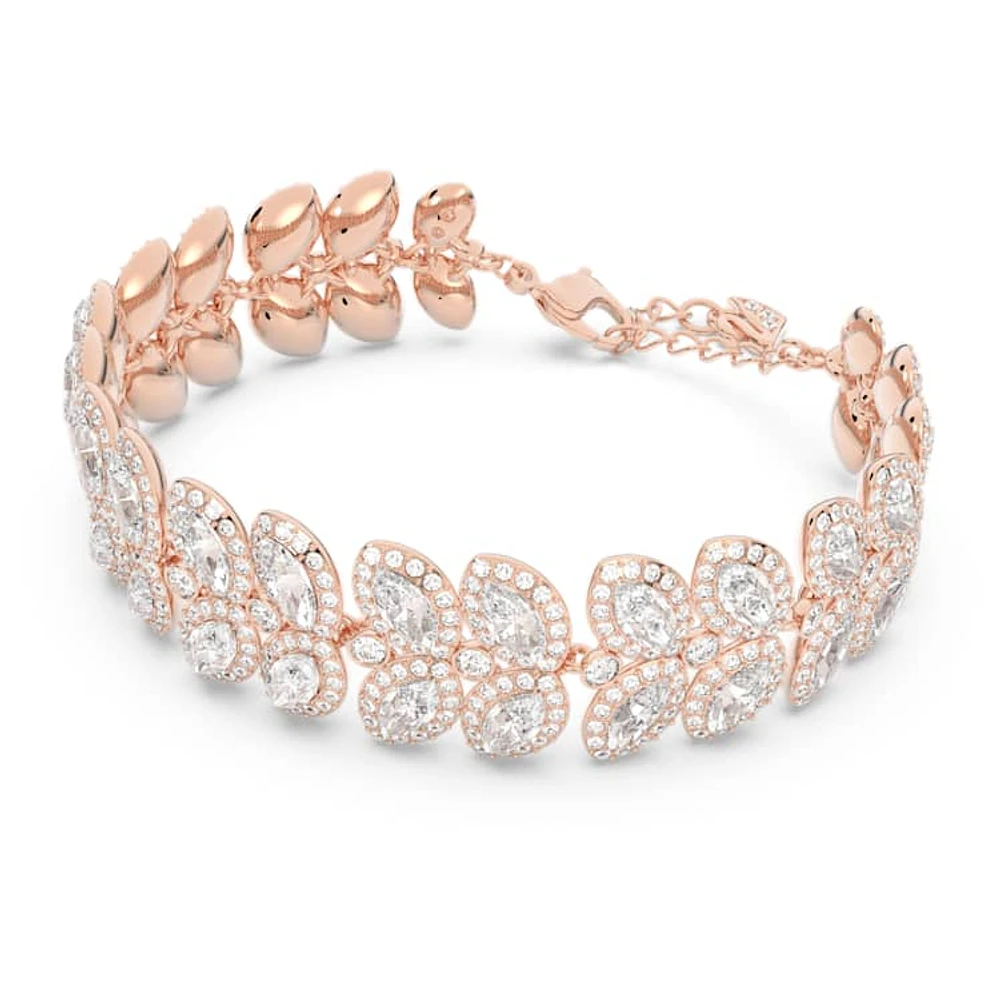 Baron bracelet, Leaf, White, Rose gold-tone plated by SWAROVSKI