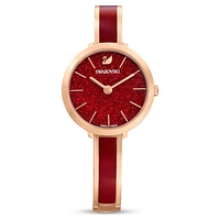 Crystalline Delight watch, Swiss Made, Metal bracelet, Red, Rose gold-tone finish by SWAROVSKI