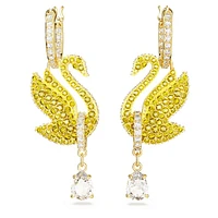 Swan drop earrings, Swan, Yellow, Gold-tone plated by SWAROVSKI