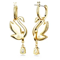 Swan drop earrings, Swan, Yellow, Gold-tone plated by SWAROVSKI