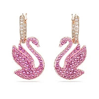 Swan drop earrings, Swan, Pink, Rose gold-tone plated by SWAROVSKI