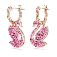 Swan drop earrings, Swan, Pink, Rose gold-tone plated by SWAROVSKI