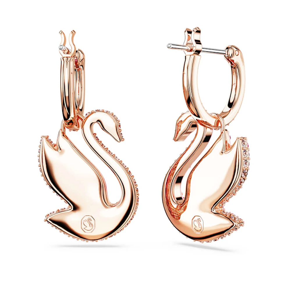 Swan drop earrings, Swan, Pink, Rose gold-tone plated by SWAROVSKI