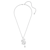 Swan necklace, Swan, Long, White, Rhodium plated by SWAROVSKI