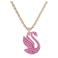 Swan pendant, Swan, Medium, Pink, Rose gold-tone plated by SWAROVSKI