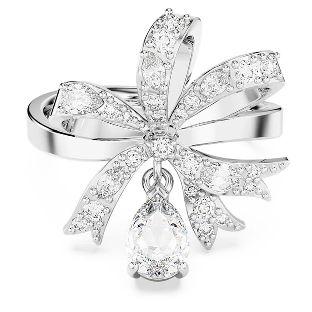 Hyperbola cocktail ring, Bow, White, Rhodium plated by SWAROVSKI