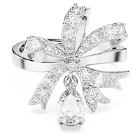 Hyperbola cocktail ring, Bow, White, Rhodium plated by SWAROVSKI