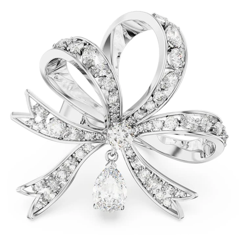 Hyperbola cocktail ring, Bow, Large, White, Rhodium plated by SWAROVSKI