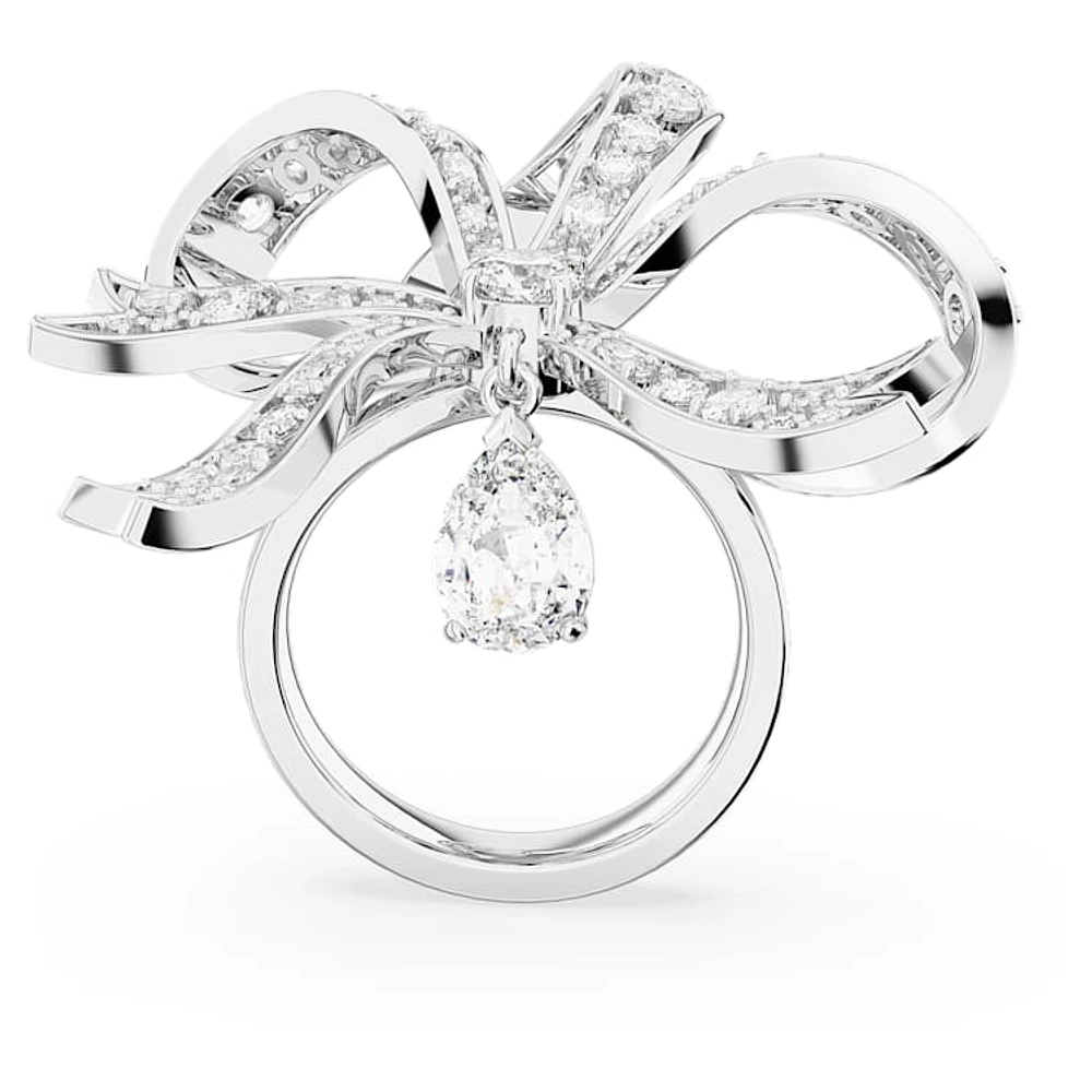 Hyperbola cocktail ring, Bow, Large, White, Rhodium plated by SWAROVSKI