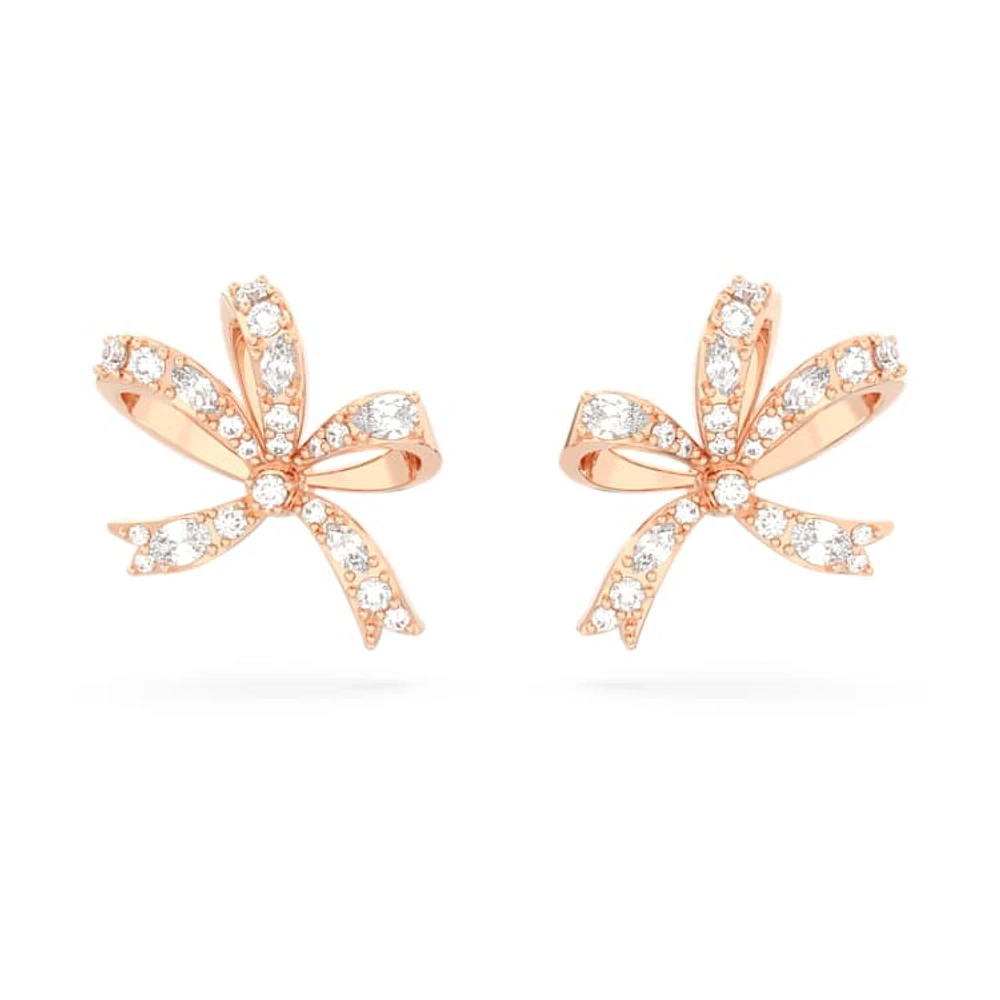 Hyperbola stud earrings, Bow, Small, White, Rose gold-tone plated by SWAROVSKI