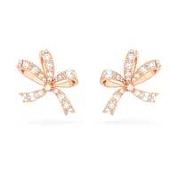 Hyperbola stud earrings, Bow, Small, White, Rose gold-tone plated by SWAROVSKI