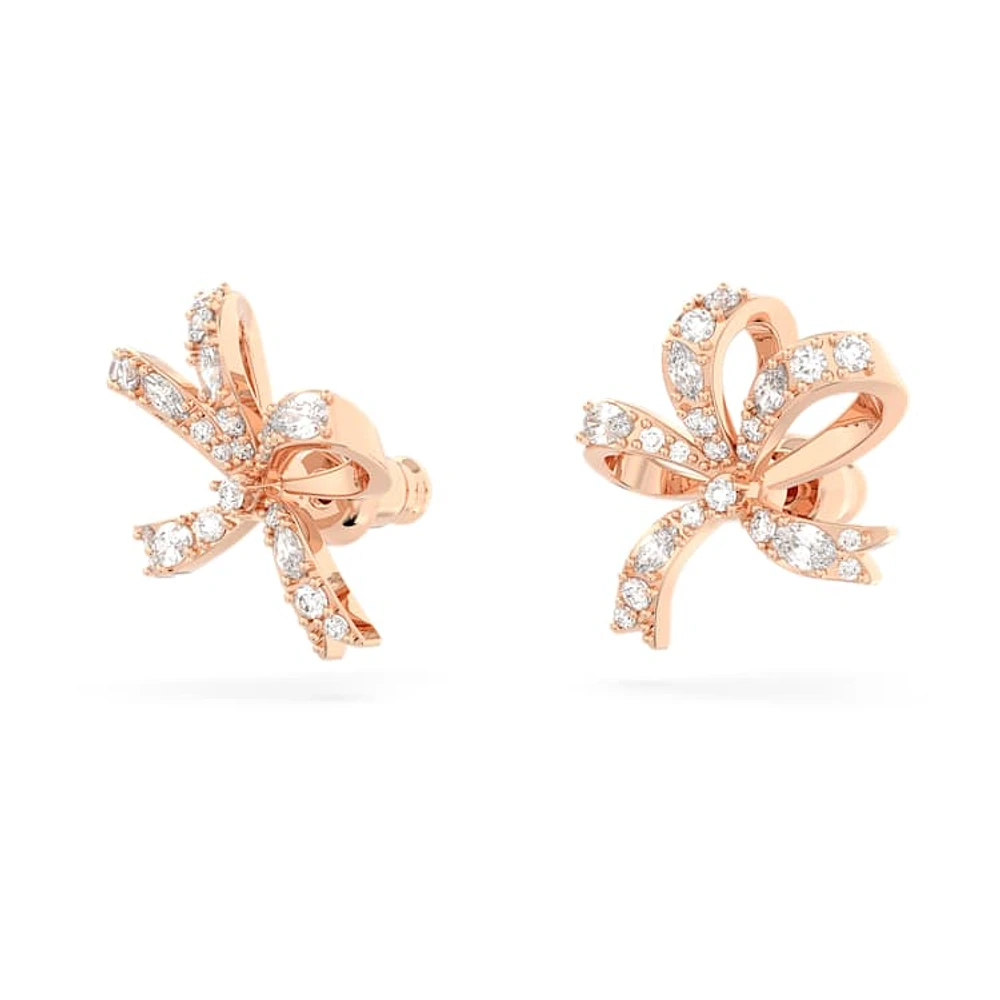 Hyperbola stud earrings, Bow, Small, White, Rose gold-tone plated by SWAROVSKI