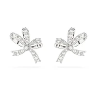 Hyperbola stud earrings, Bow, Small, White, Rhodium plated by SWAROVSKI