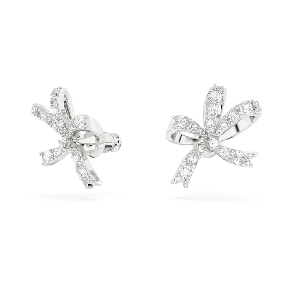 Hyperbola stud earrings, Bow, Small, White, Rhodium plated by SWAROVSKI