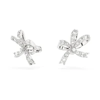 Hyperbola stud earrings, Bow, Small, White, Rhodium plated by SWAROVSKI