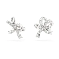 Hyperbola stud earrings, Bow, Small, White, Rhodium plated by SWAROVSKI