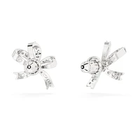 Hyperbola stud earrings, Bow, Small, White, Rhodium plated by SWAROVSKI