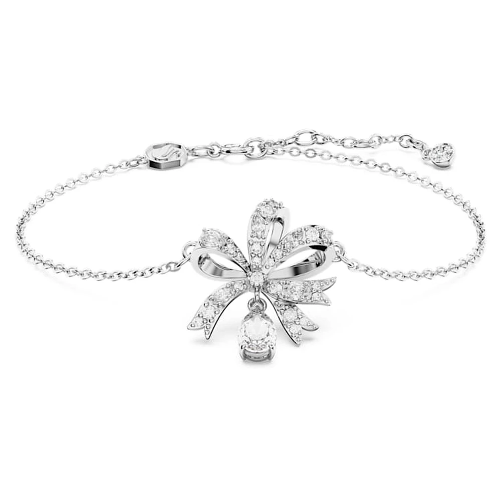 Hyperbola bracelet, Bow, White, Rhodium plated by SWAROVSKI