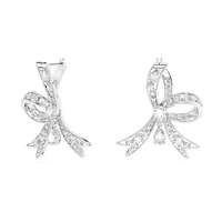 Hyperbola drop earrings, Bow, White, Rhodium plated by SWAROVSKI