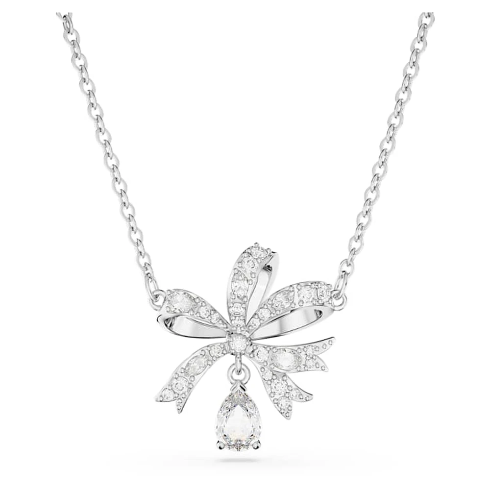 Hyperbola necklace, Bow, Small, White, Rhodium plated by SWAROVSKI