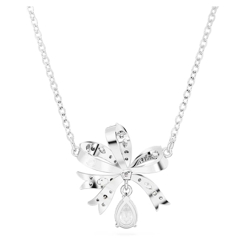 Hyperbola necklace, Bow, Small, White, Rhodium plated by SWAROVSKI