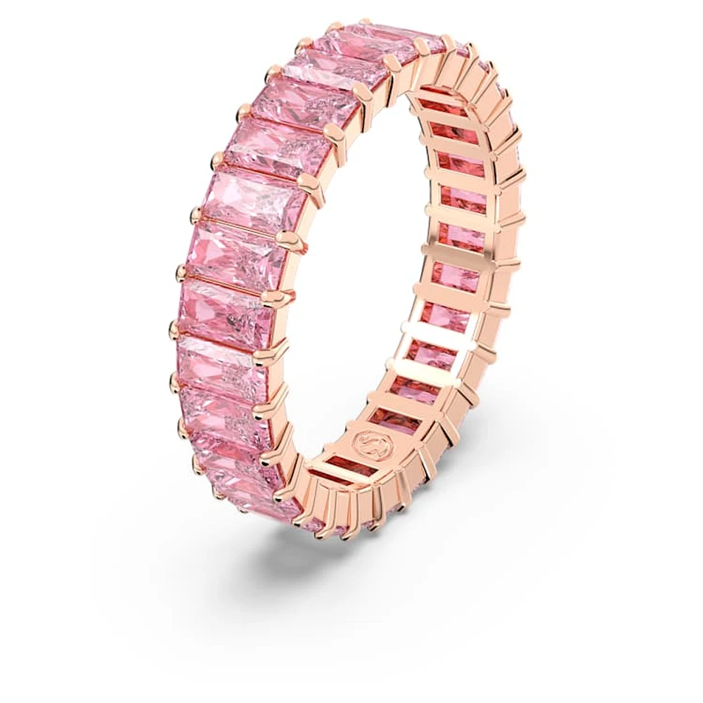 Matrix ring, Baguette cut, Pink, Rose gold-tone plated by SWAROVSKI