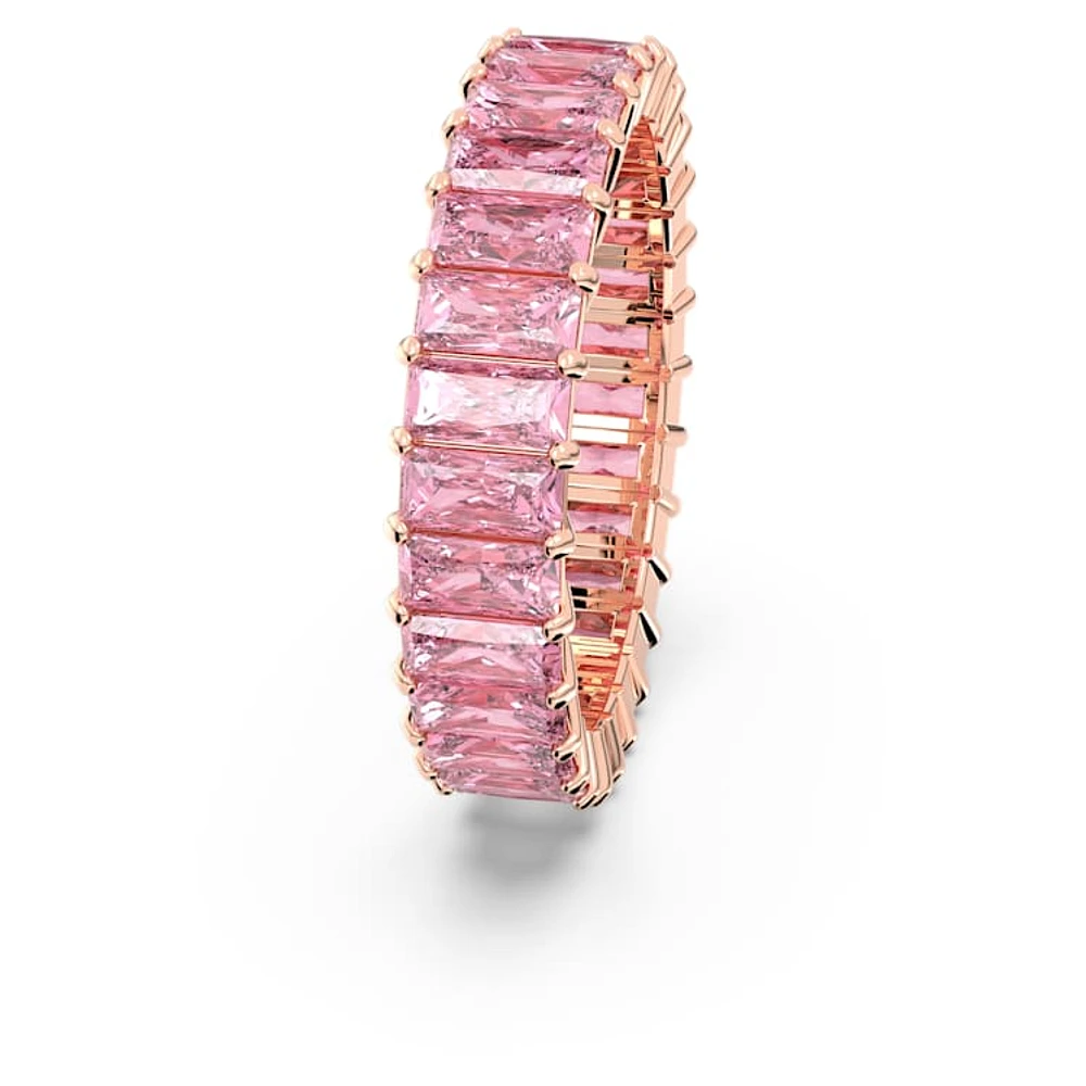 Matrix ring, Baguette cut, Pink, Rose gold-tone plated by SWAROVSKI