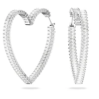 Matrix hoop earrings, Heart, Large, White, Rhodium plated by SWAROVSKI