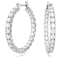 Matrix hoop earrings, Round cut, White, Rhodium plated by SWAROVSKI