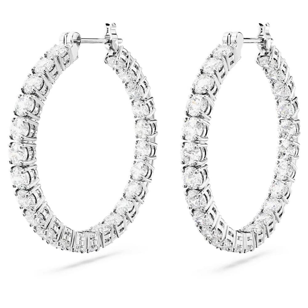 Matrix hoop earrings, Round cut, White, Rhodium plated by SWAROVSKI