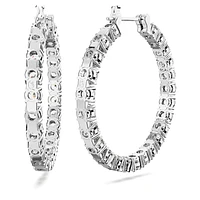 Matrix hoop earrings, Round cut, White, Rhodium plated by SWAROVSKI