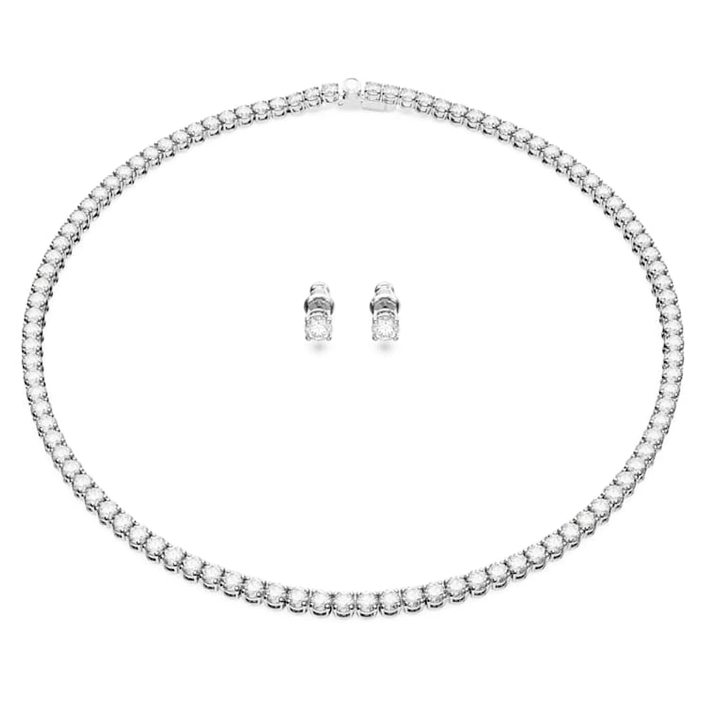 Matrix Tennis set, Round cut, White, Rhodium plated by SWAROVSKI