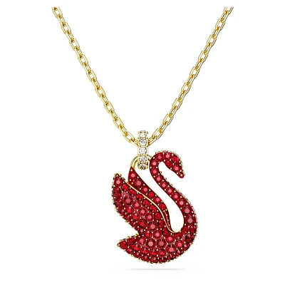 Swan pendant, Swan, Medium, Red, Gold-tone plated by SWAROVSKI