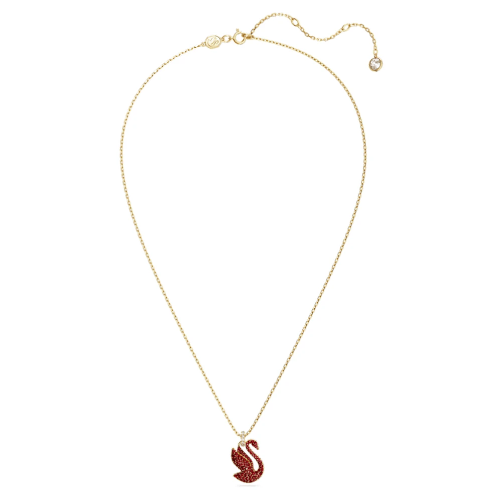 Swan pendant, Swan, Medium, Red, Gold-tone plated by SWAROVSKI